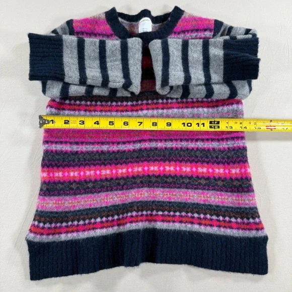 Crewcuts J Crew Kids Fair Isle Striped Wool Sweater Pink Grey Fits 7/8 - Picture 3 of 6